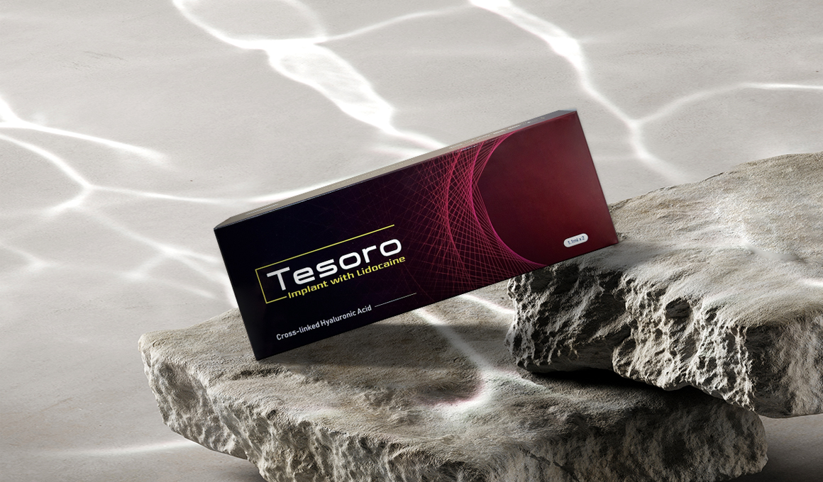 Three phase HA purification, as well as new production technologies, with the right amount of cross linking agents, make Tesoro one of the well performing fillers on its market. Painless procedures are available thanks to lidocaine.  It improves skin wrinkles and fills in the missing volume without surgery.