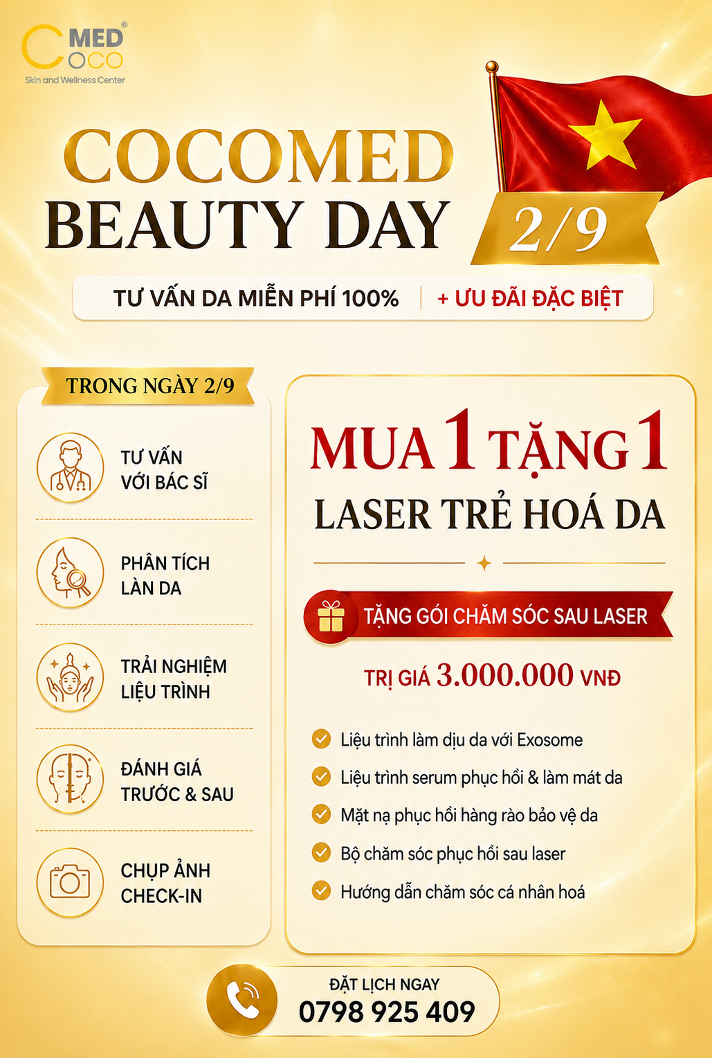 Ưu đãi mua 1 tặng 1 Laser trẻ hoá da nhân dịp 2/9